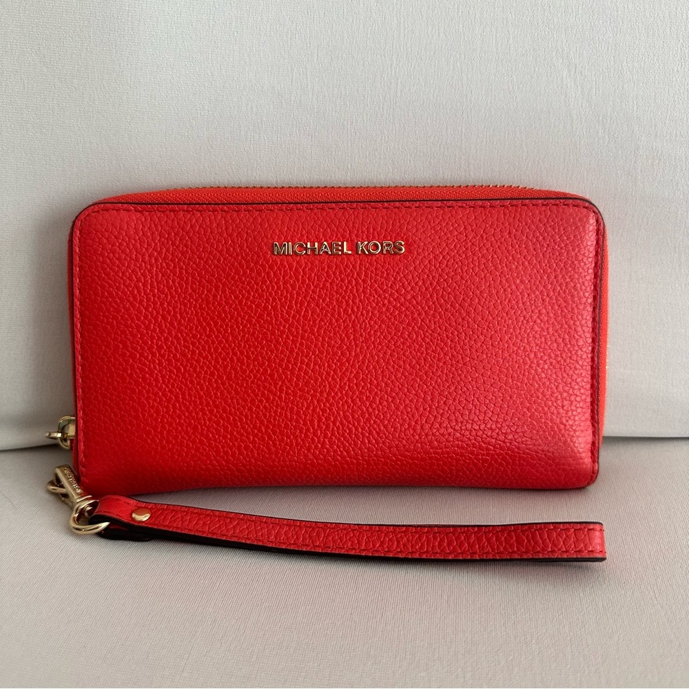 Michael Kors Coral Wristlet with Phone Pouch Slot Inside